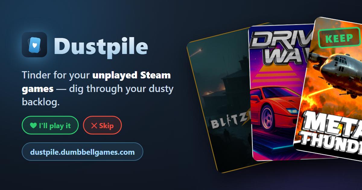 Swipe through your unplayed Steam games. Dig through your dusty library or wishlist: right to play, left to skip.